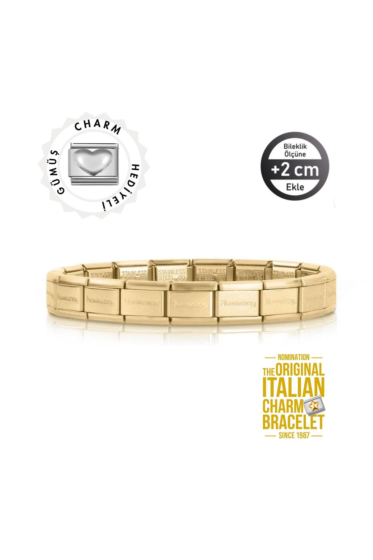 Orijinal İtalyan Charm Bileklik Kişiselleştirilebilir Sarı, Gümüş Kalp Link Hediye Made in Italy