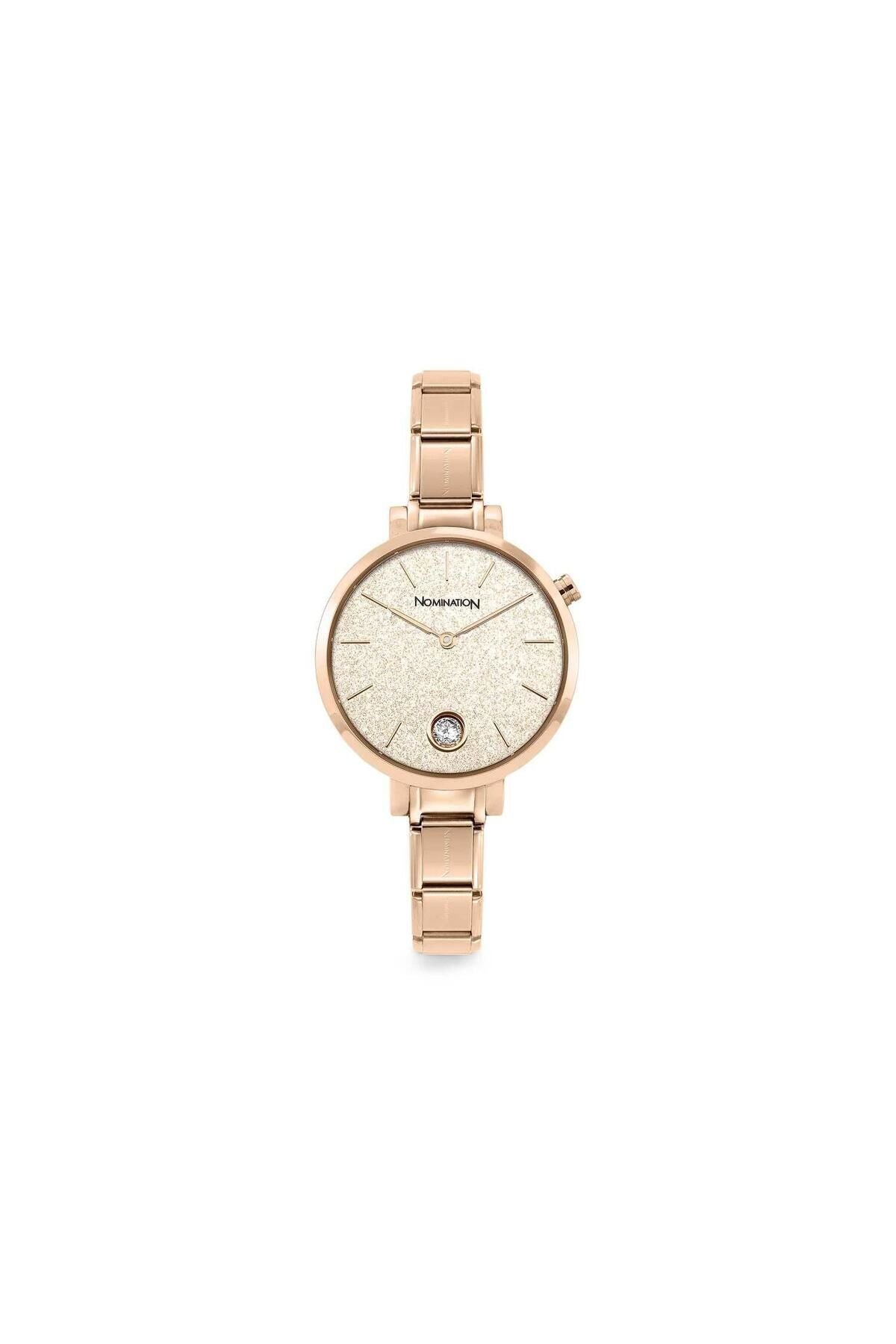 Paslanmaz Çelik Kayışlı Parıs Daire , Rosegold Zirkon Işlemeli Saat - Parlak Rose