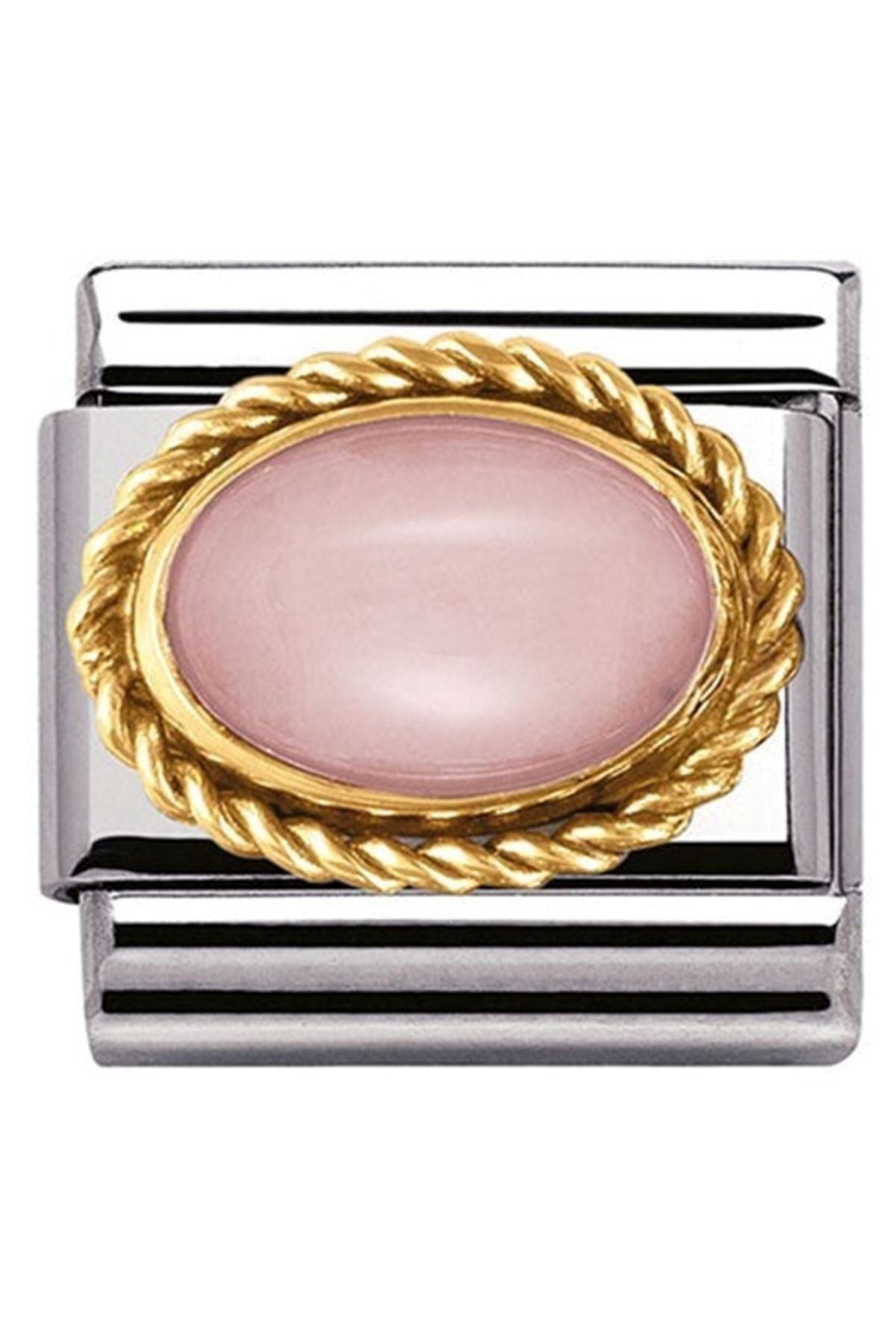 Silver Classic HARD STONES in stainless steel with 18k gold setting and detail (22_PINK OPAL)