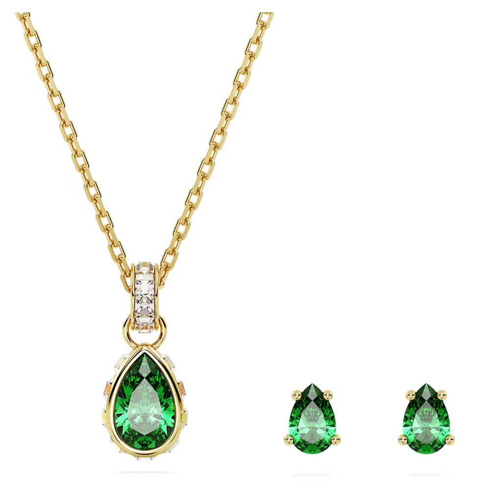 Swarovski Kolye Küpe Set Chroma set, Mixed cuts, Green, Gold-tone plated 5684507