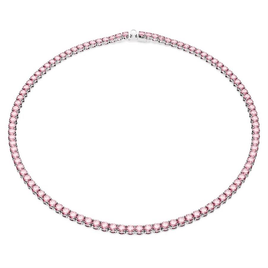 Swarovski Kolye Matrix Tennis Neclace, Round cut, Pink, Rhodium plated M 5681800